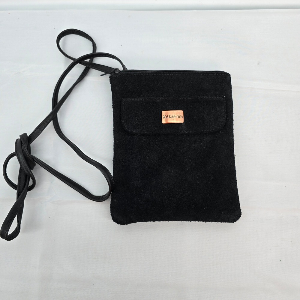 Kenneth Cole Reaction Black‎ Suede Crossbody Bag Small Leather Messenger Purse